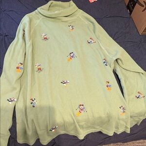 Disney parks mickey mouse friends holiday green waffle turtleneck